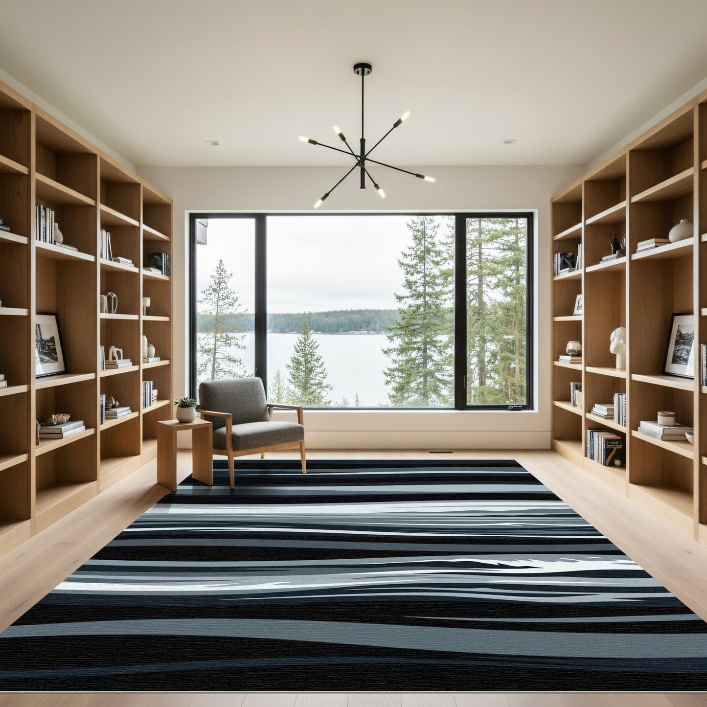 Monochromatic Abstract Wave Horizon Rug