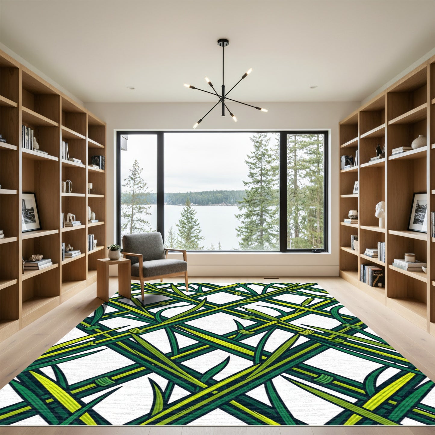 Green Reed Lattice Abstract Rug