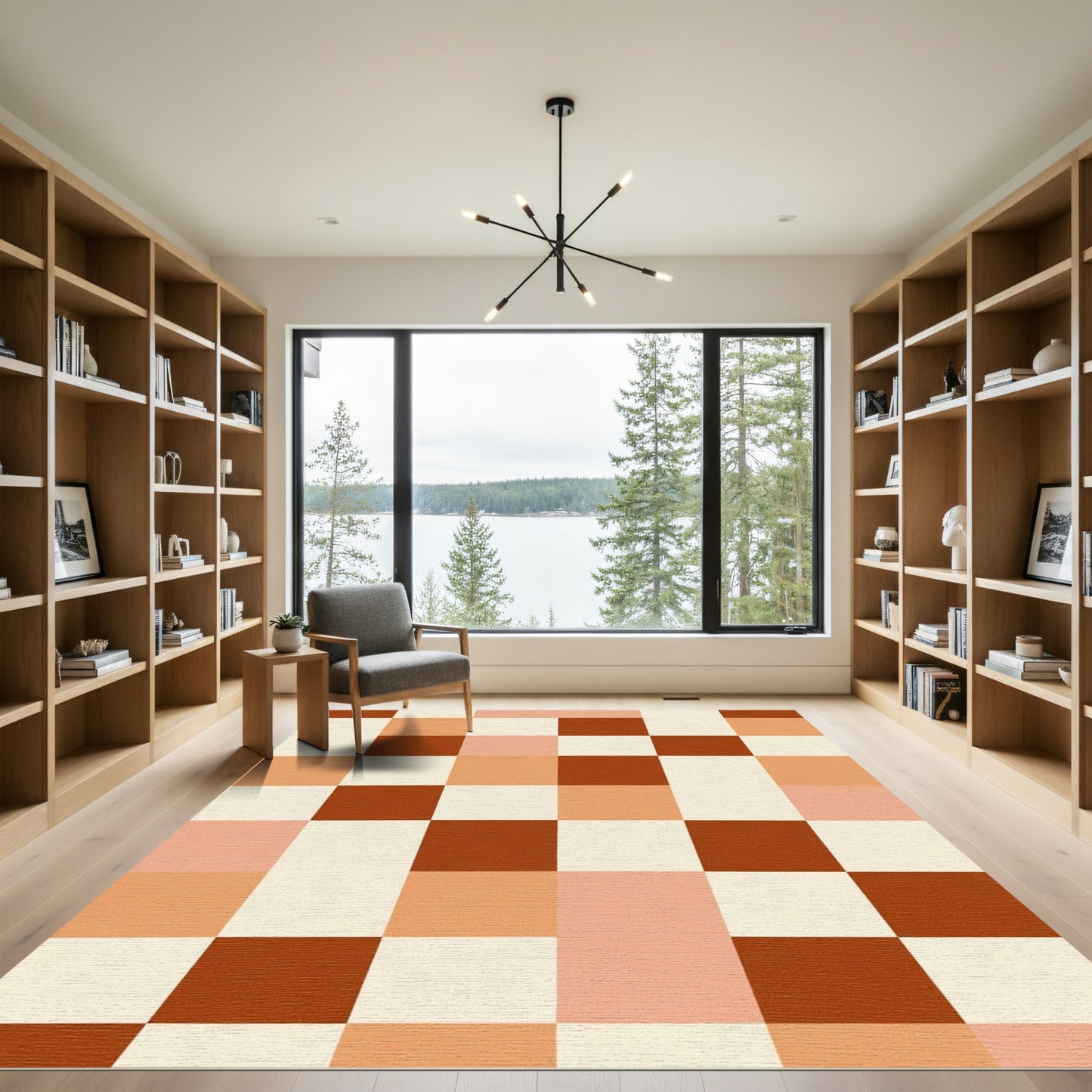 Earthy Tone Checkerboard Squares Rug