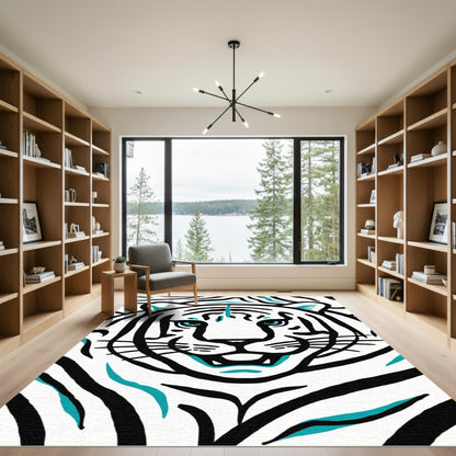 Bold Teal Stripe Tiger Face Rug