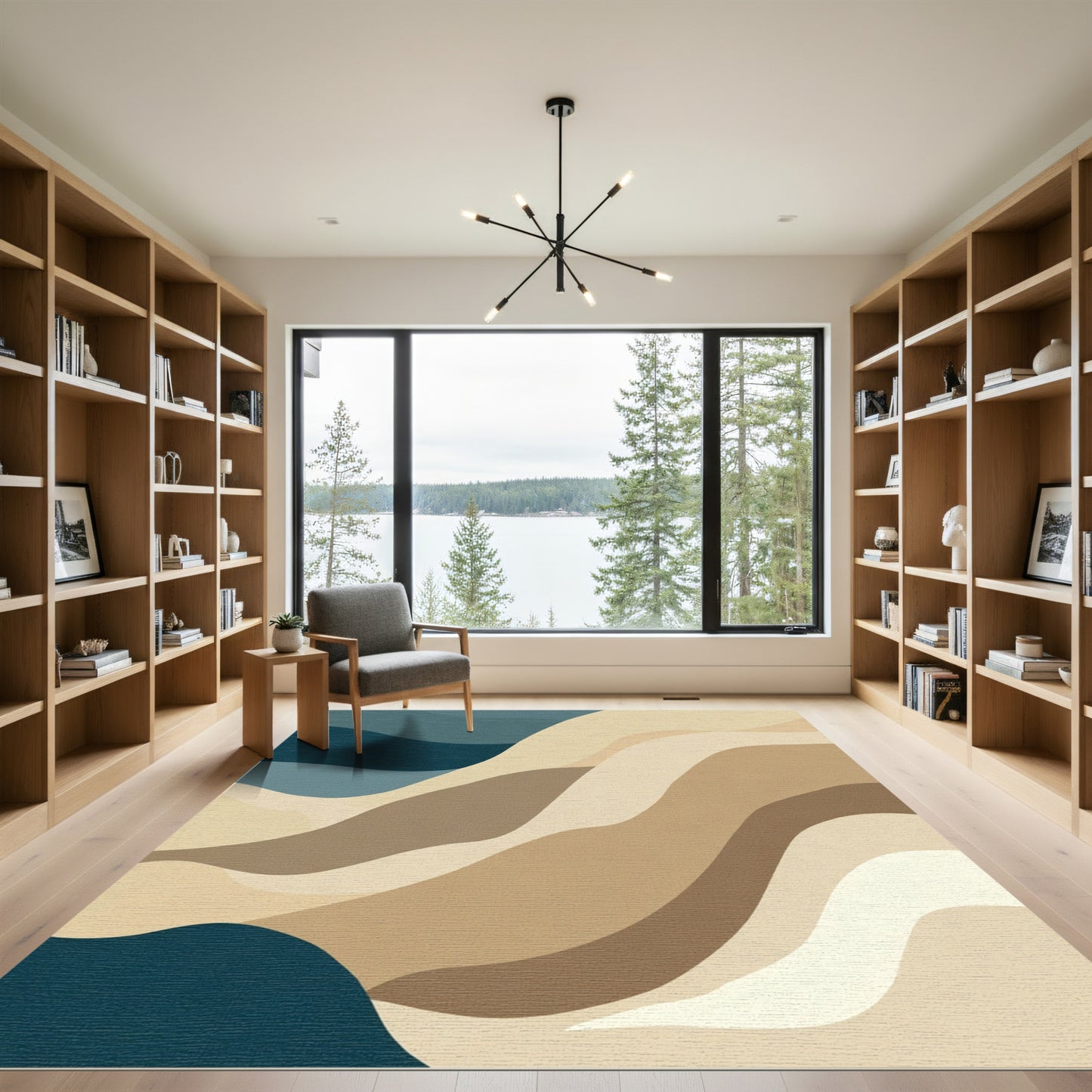 Abstract Earthy Tone Wavy Curves Rug