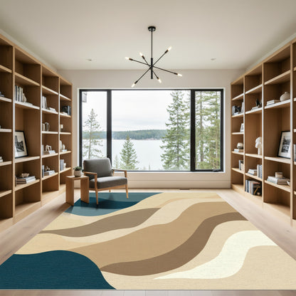 Abstract Earthy Tone Wavy Curves Rug