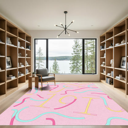 Pink Retro Swirls and Numbers Rug