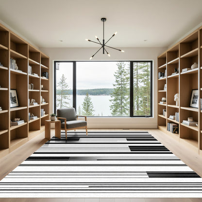 Modern Black and Gray Striped Rug