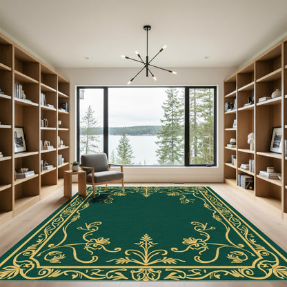 Emerald Gold Ornate Floral Scroll Rug