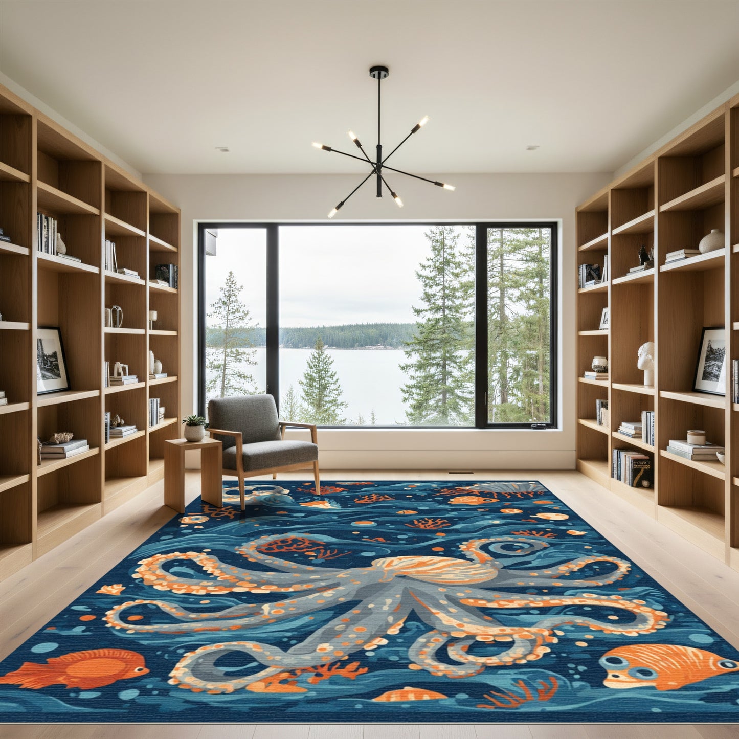 Deep Blue Octopus Coral Ocean Rug