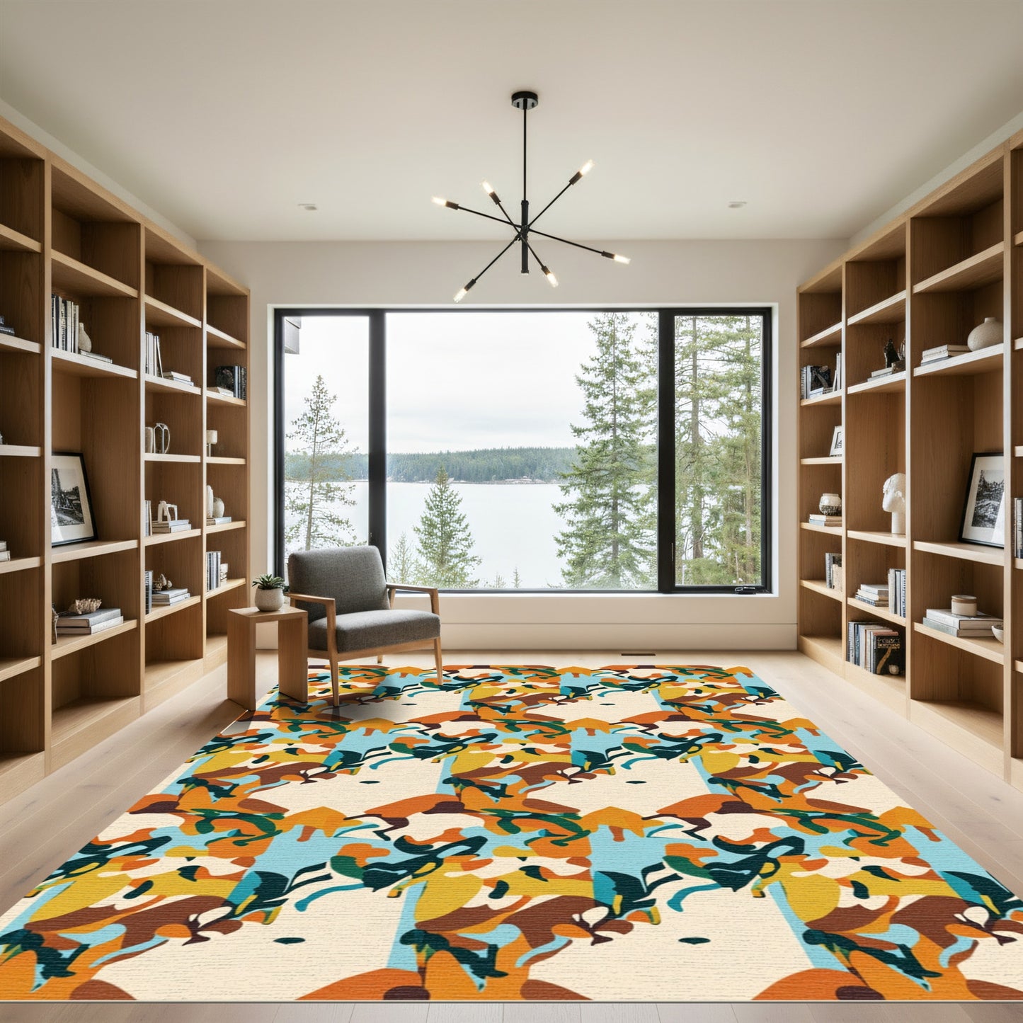 Abstract Ochre Teal Organic Shapes Rug