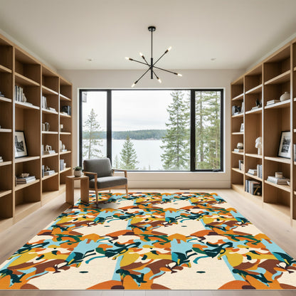 Abstract Ochre Teal Organic Shapes Rug