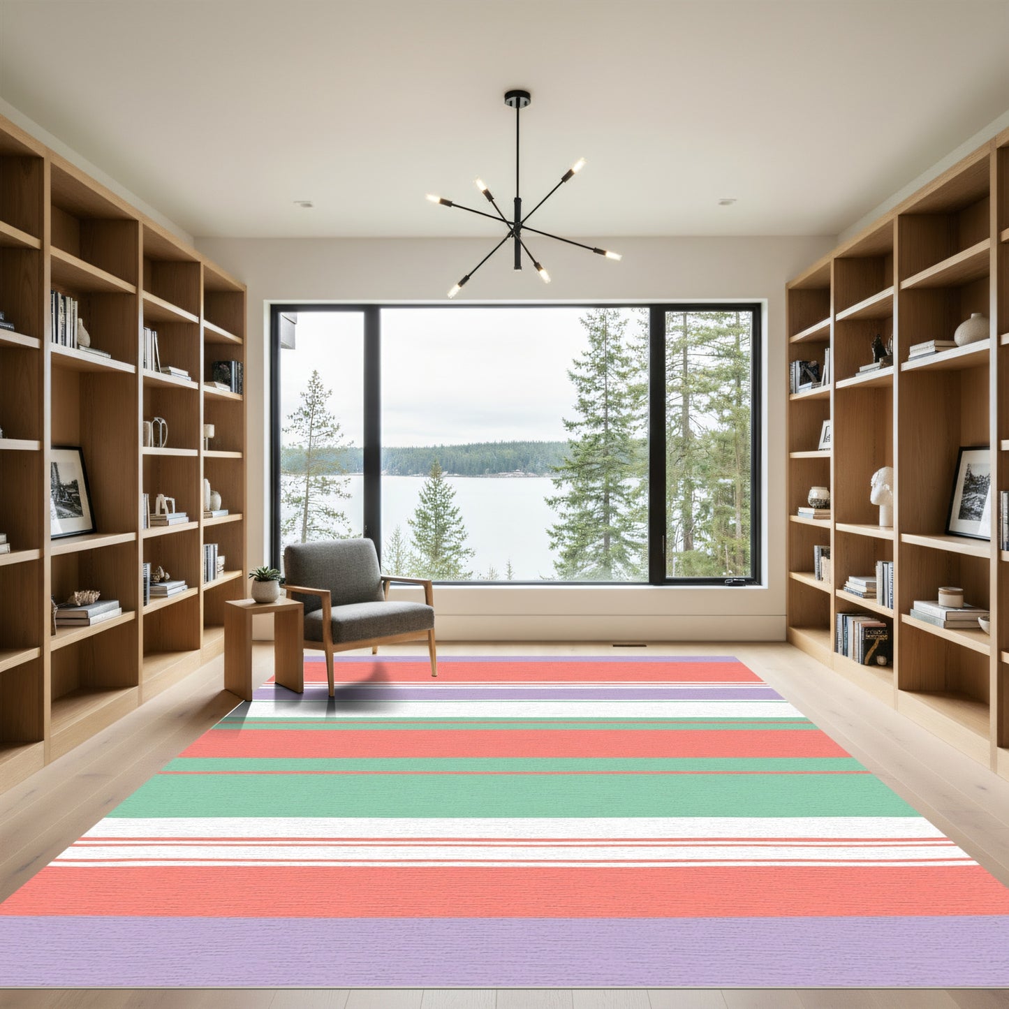 Coral Lavender Mint Stripe Arrangement Rug
