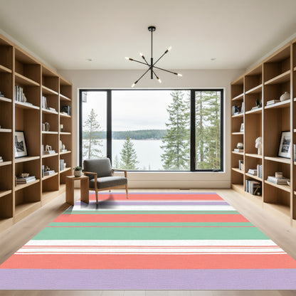 Coral Lavender Mint Stripe Arrangement Rug