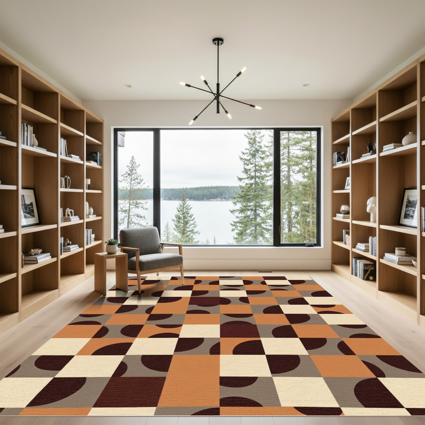 Retro Terracotta Geometric Checkerboard Rug