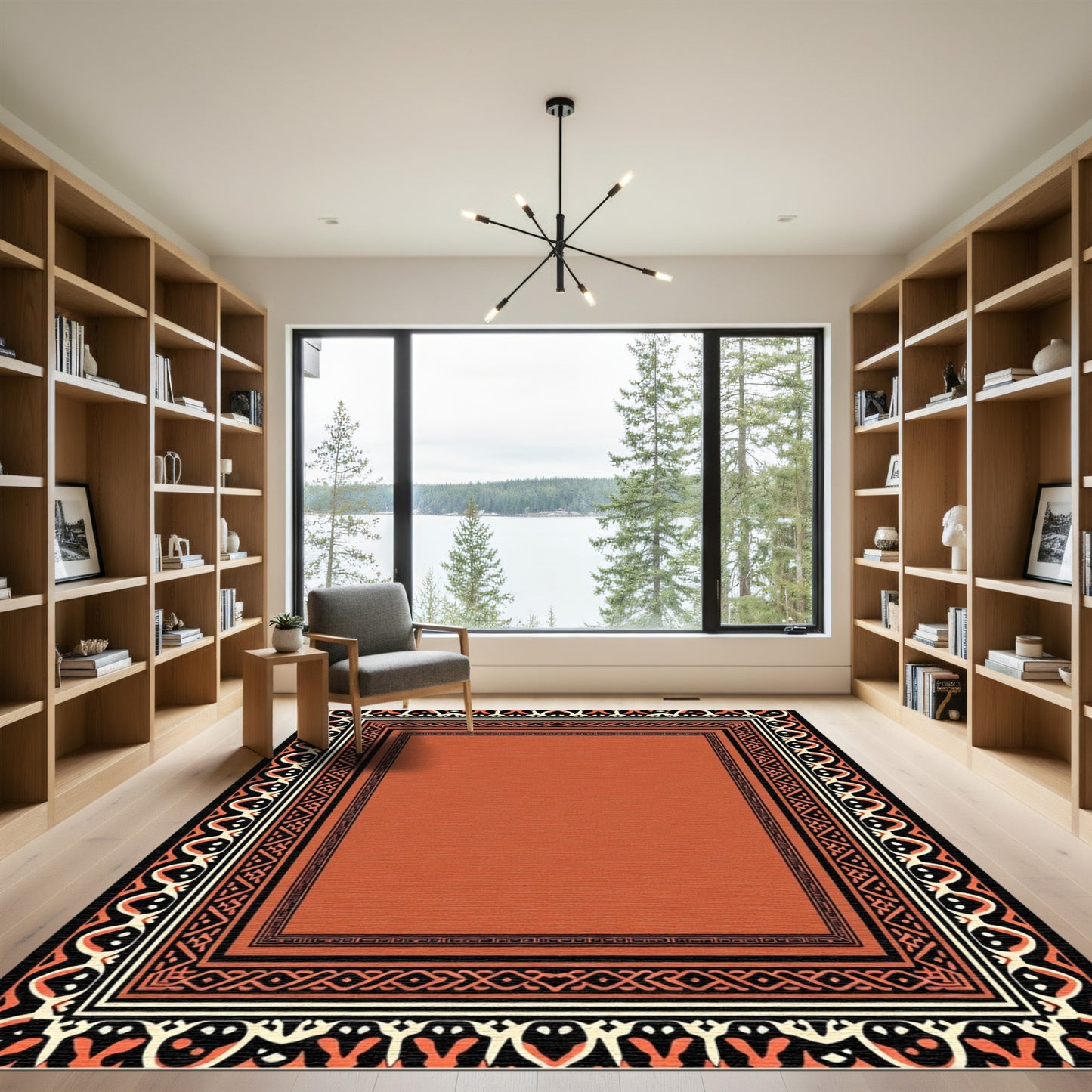 Terracotta Orange Intricate Border Rug