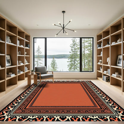 Terracotta Orange Intricate Border Rug