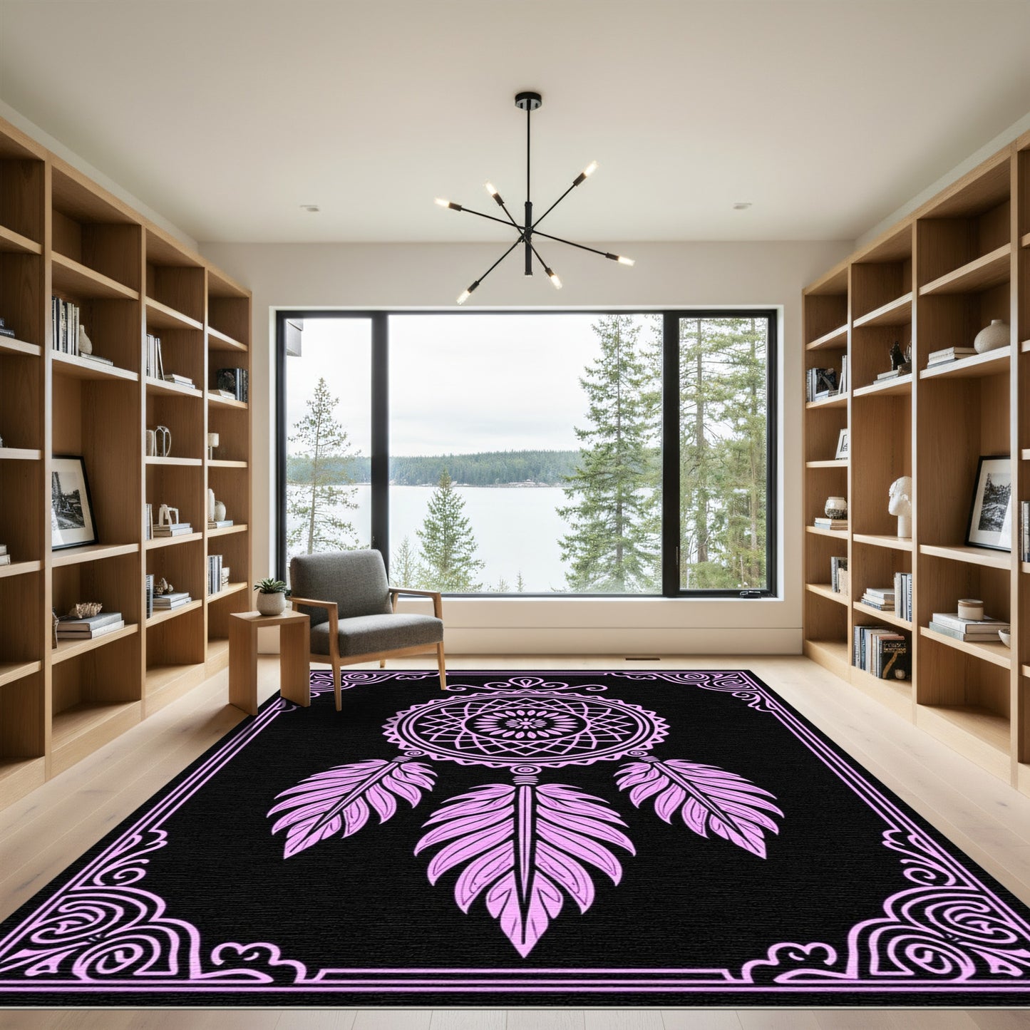 Pink Feather Dreamcatcher Mandala Rug