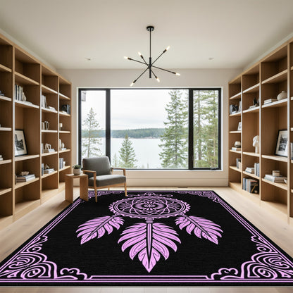 Pink Feather Dreamcatcher Mandala Rug