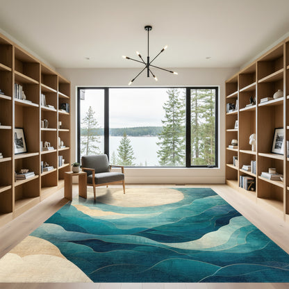 Teal Moon Layered Wave Rug