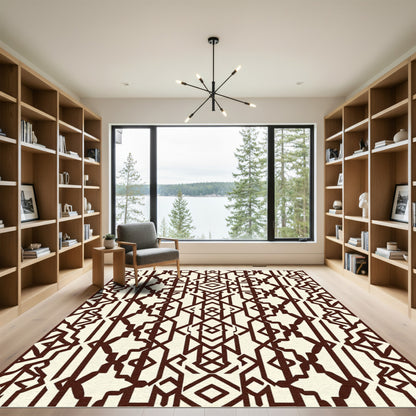 Cream And Dark Brown Geometric Lines Rug