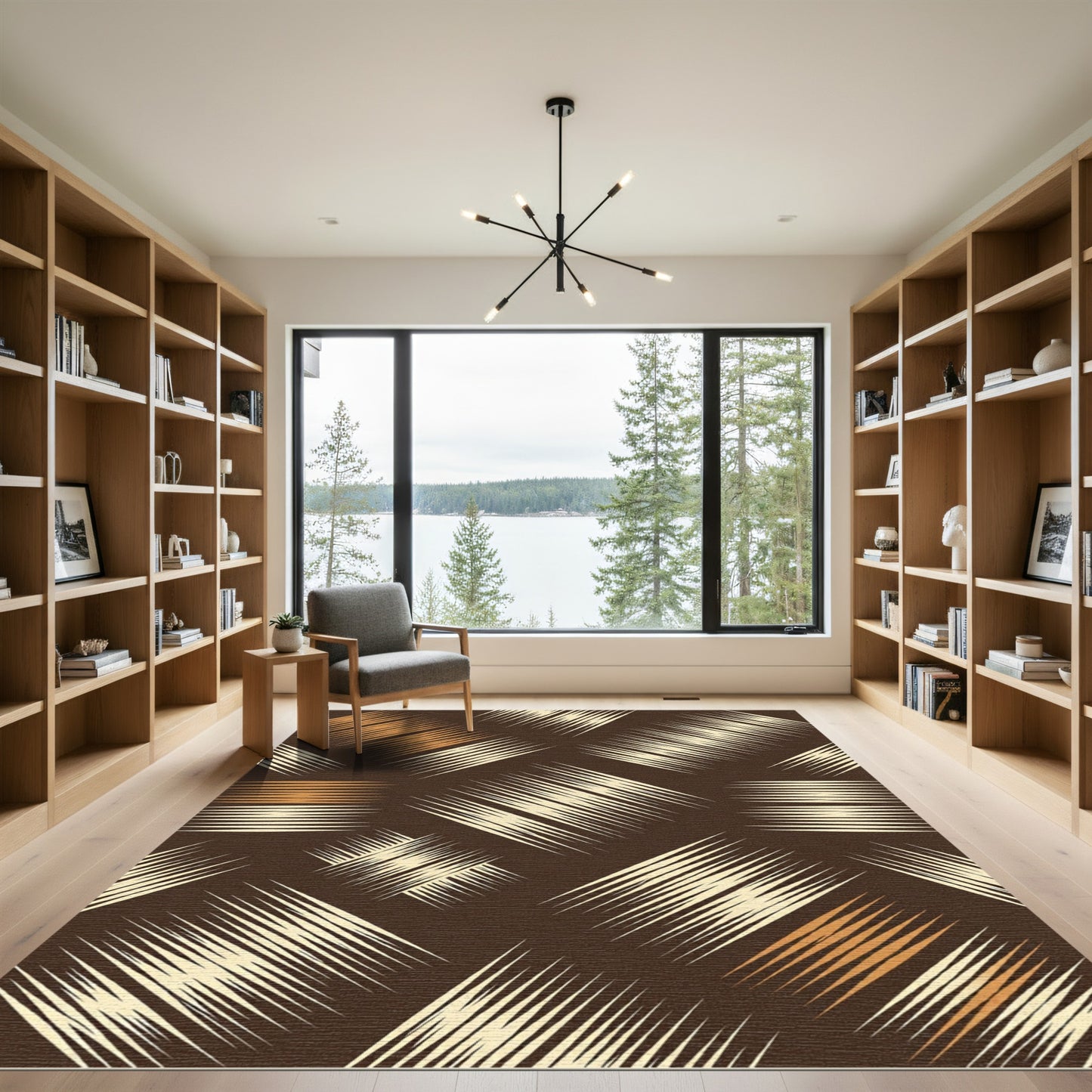 Tan Brushstroke Square Composition Rug