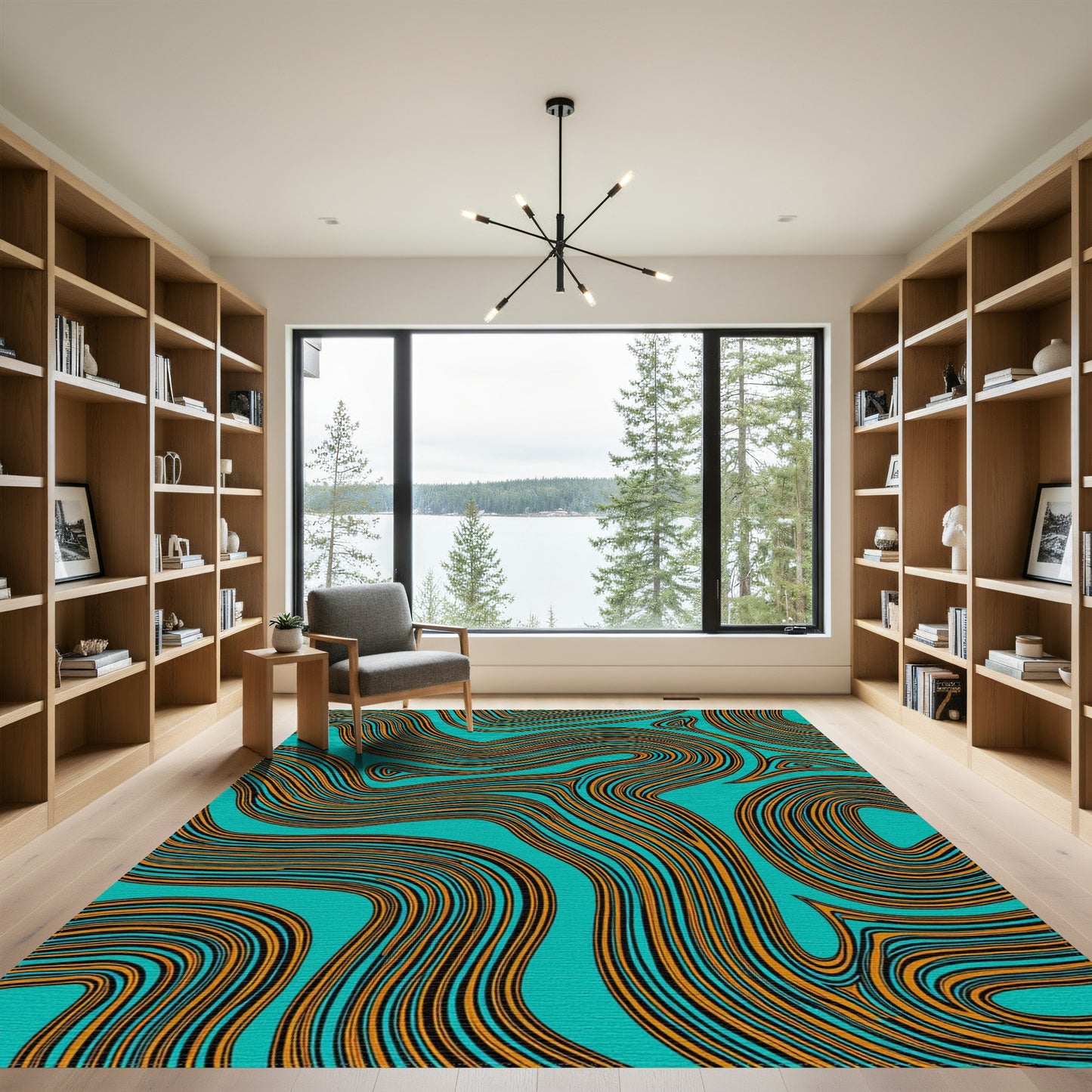 Teal Orange Wavy Curves Rug