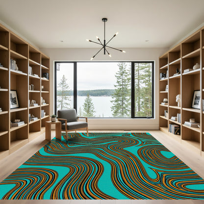Teal Orange Wavy Curves Rug