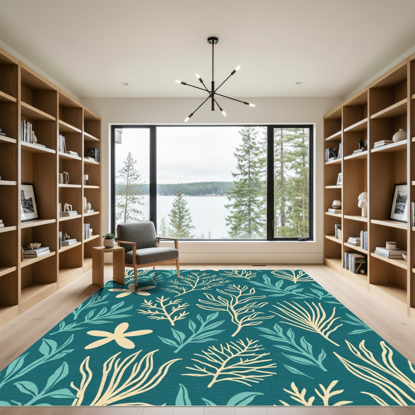 Coastal Coral Leaf Starfish Teal Rug