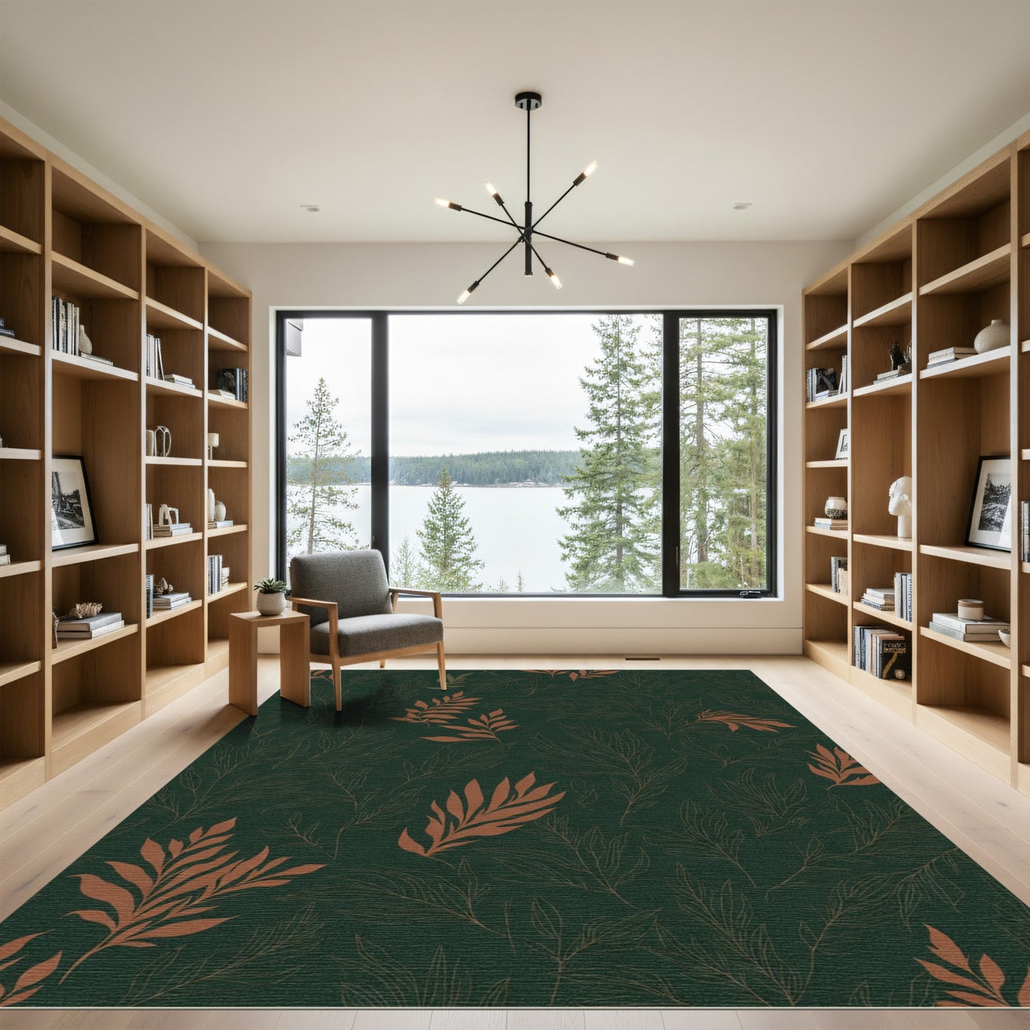 Deep Green Bronze Leafy Branches Rug