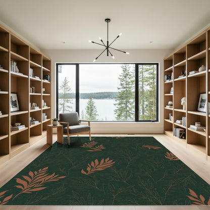 Deep Green Bronze Leafy Branches Rug