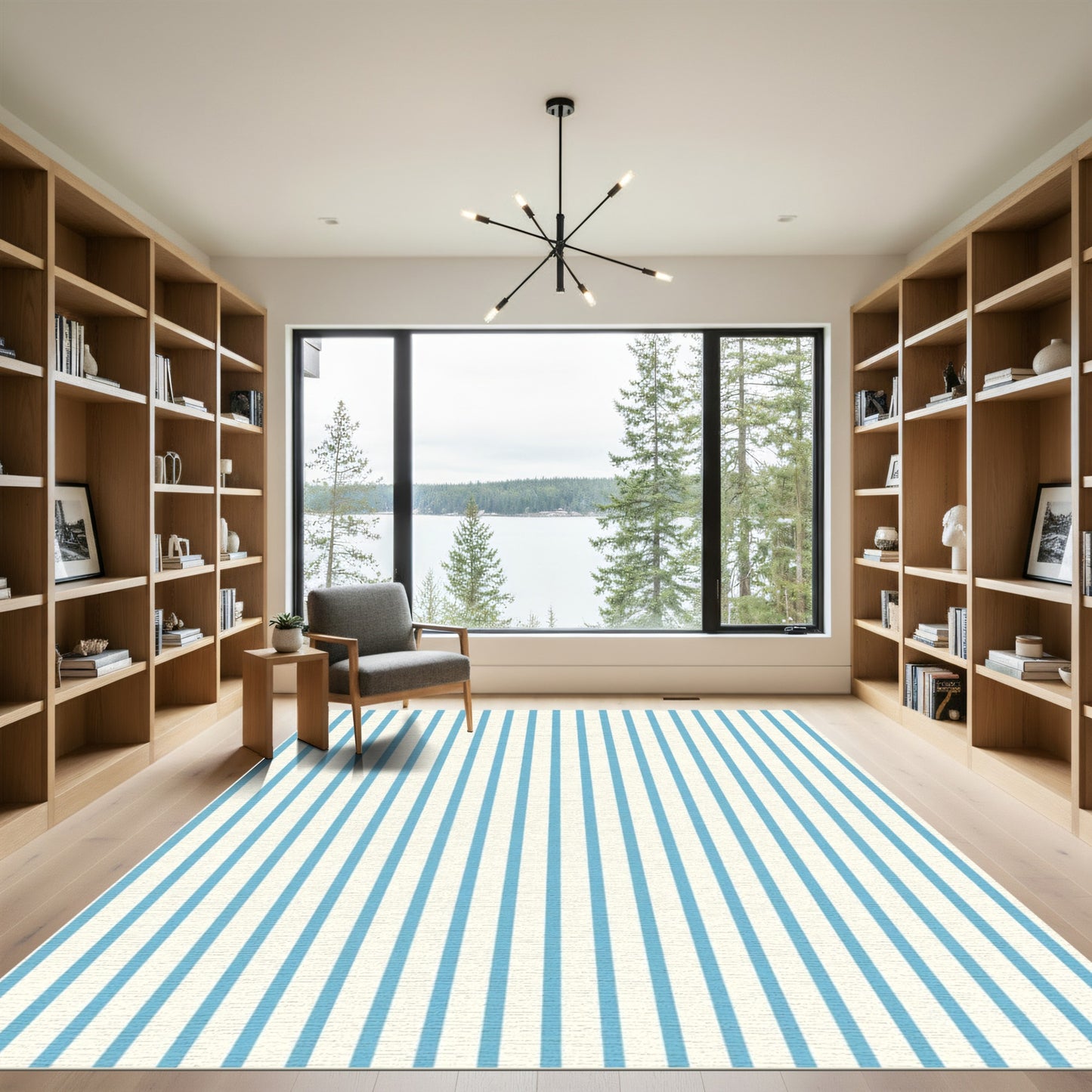 Soft Blue Vertical Stripe Rug