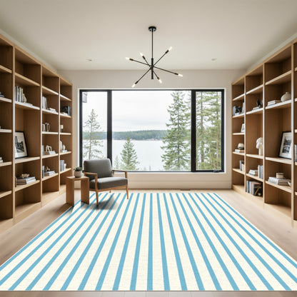 Soft Blue Vertical Stripe Rug