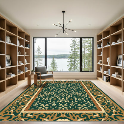Emerald Gold Ornate Botanical Medallion Rug