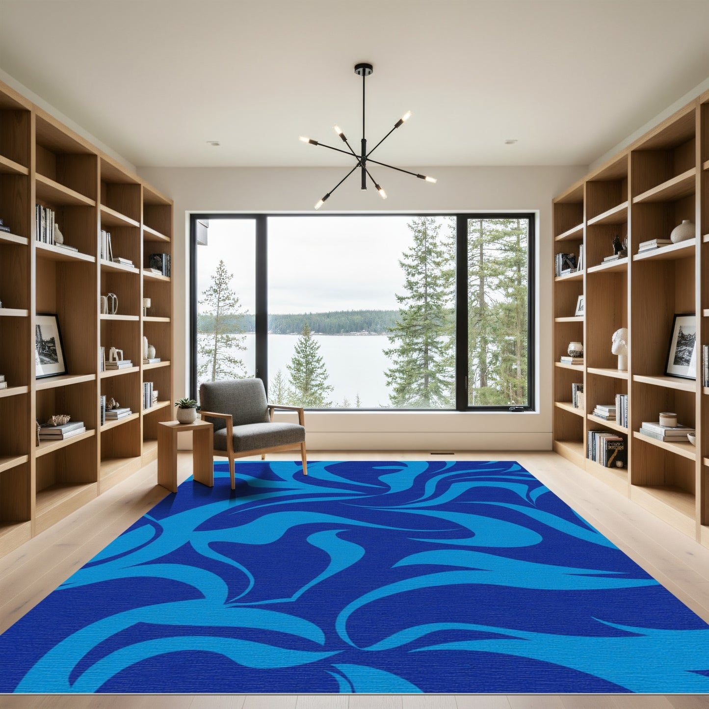 Deep Blue Abstract Flowing Waves Rug