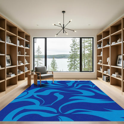 Deep Blue Abstract Flowing Waves Rug