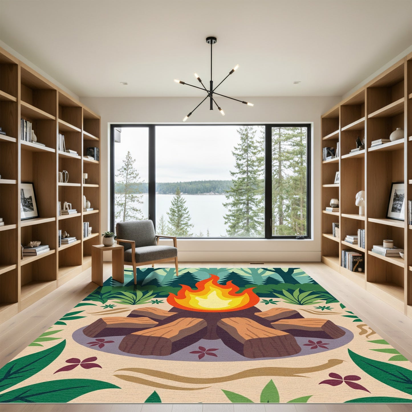 Forest Campfire Wood Flames Rug