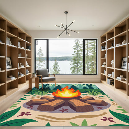Forest Campfire Wood Flames Rug