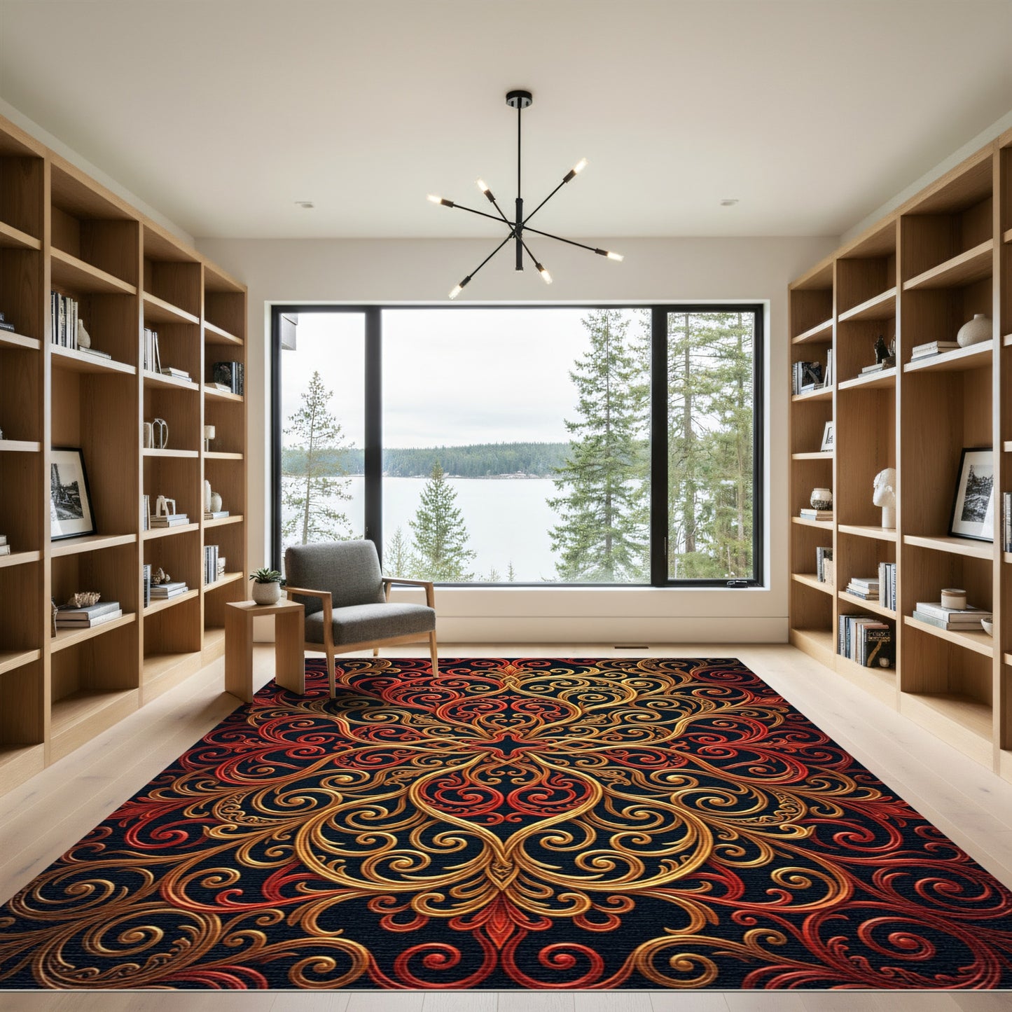 Regal Red Gold Scrollwork Medallion Rug