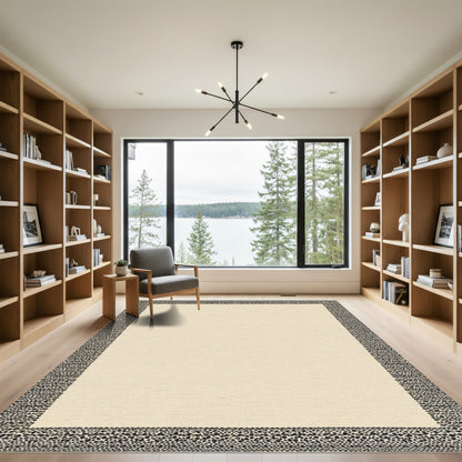 Cream Abstract Dalmatian Border Rug