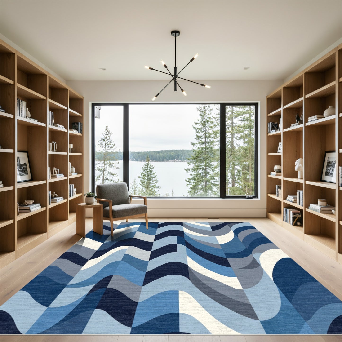 Blue Gradient Wavy Stripe Rug