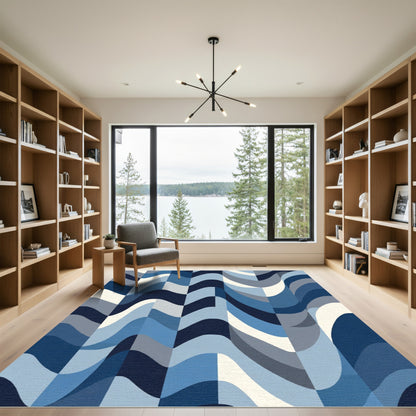 Blue Gradient Wavy Stripe Rug