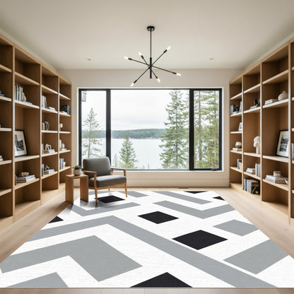 Monochrome Geometric Maze Pattern Rug