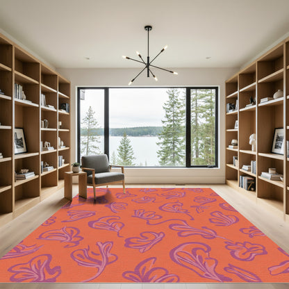 Orange Violet Abstract Floral Swirls Rug