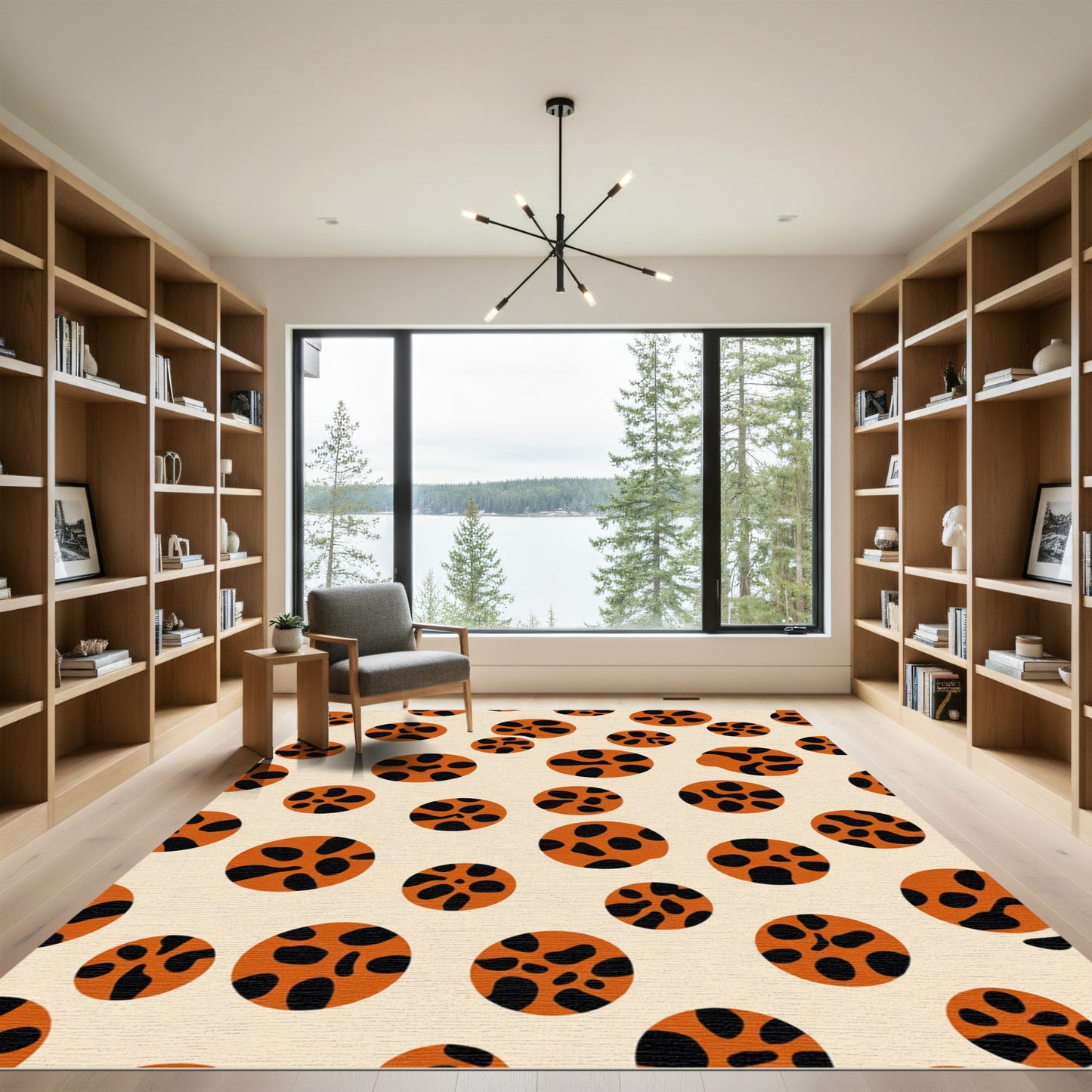 Orange Black Abstract Spotty Circles Rug