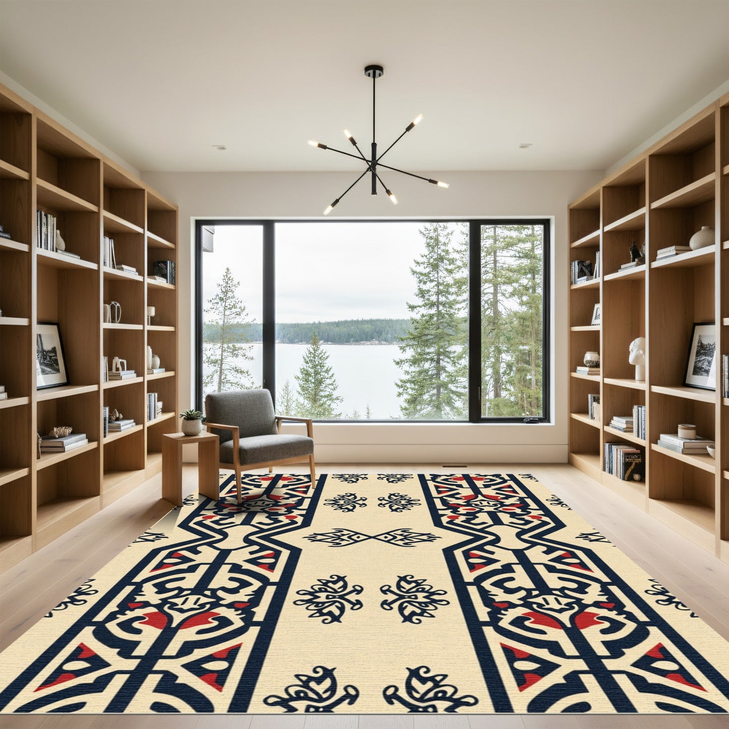 Elegant Navy Red Vertical Stripe Rug