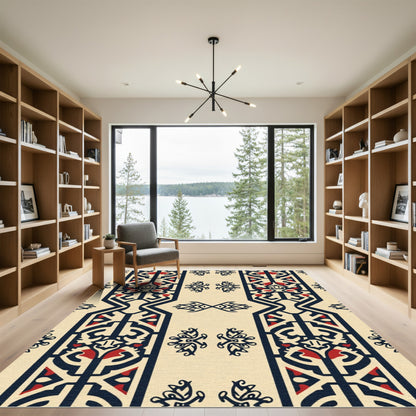 Elegant Navy Red Vertical Stripe Rug