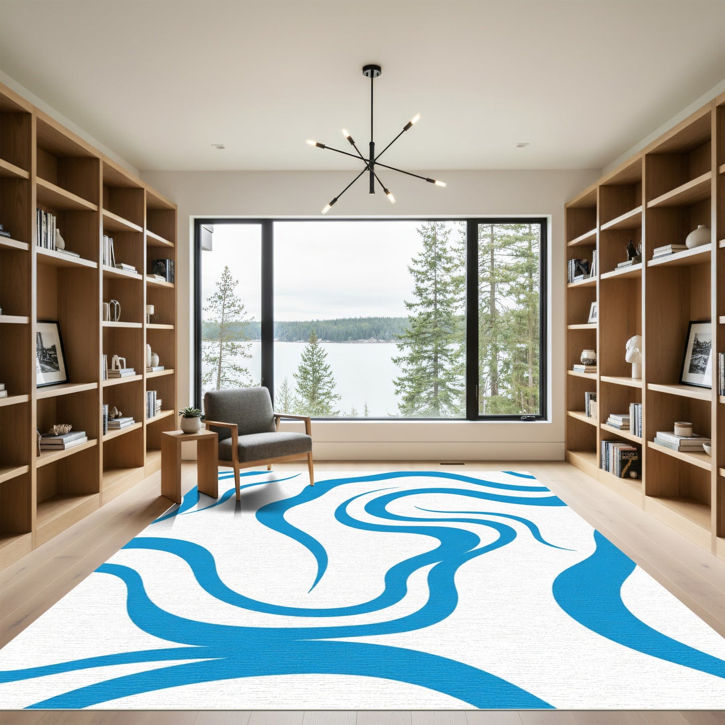 Bright Blue Swirling Abstract Waves Rug