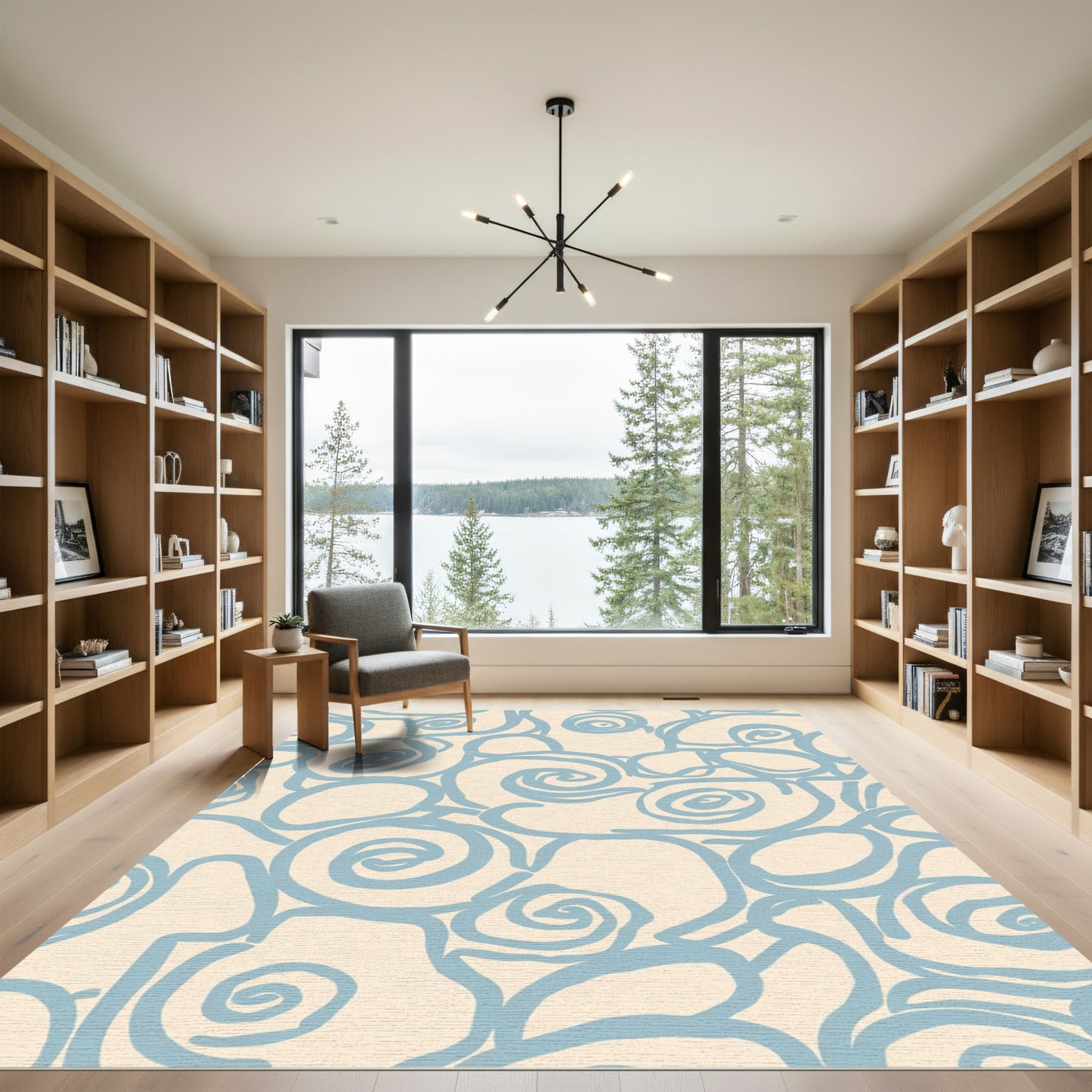 Pale Blue Swirling Abstract Forms Rug