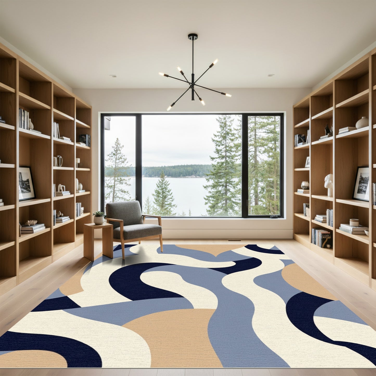Navajo Blue Abstract Organic Flow Rug