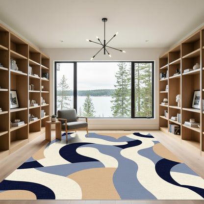 Navajo Blue Abstract Organic Flow Rug