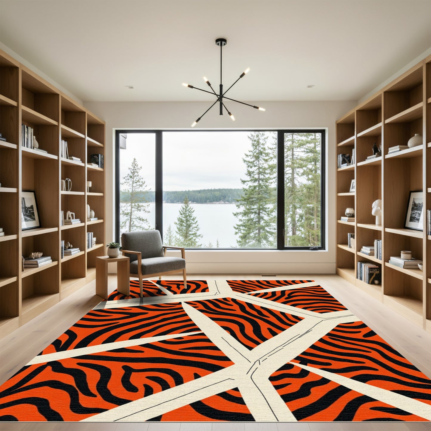 Bold Orange Black Tiger Stripe Overlay Rug