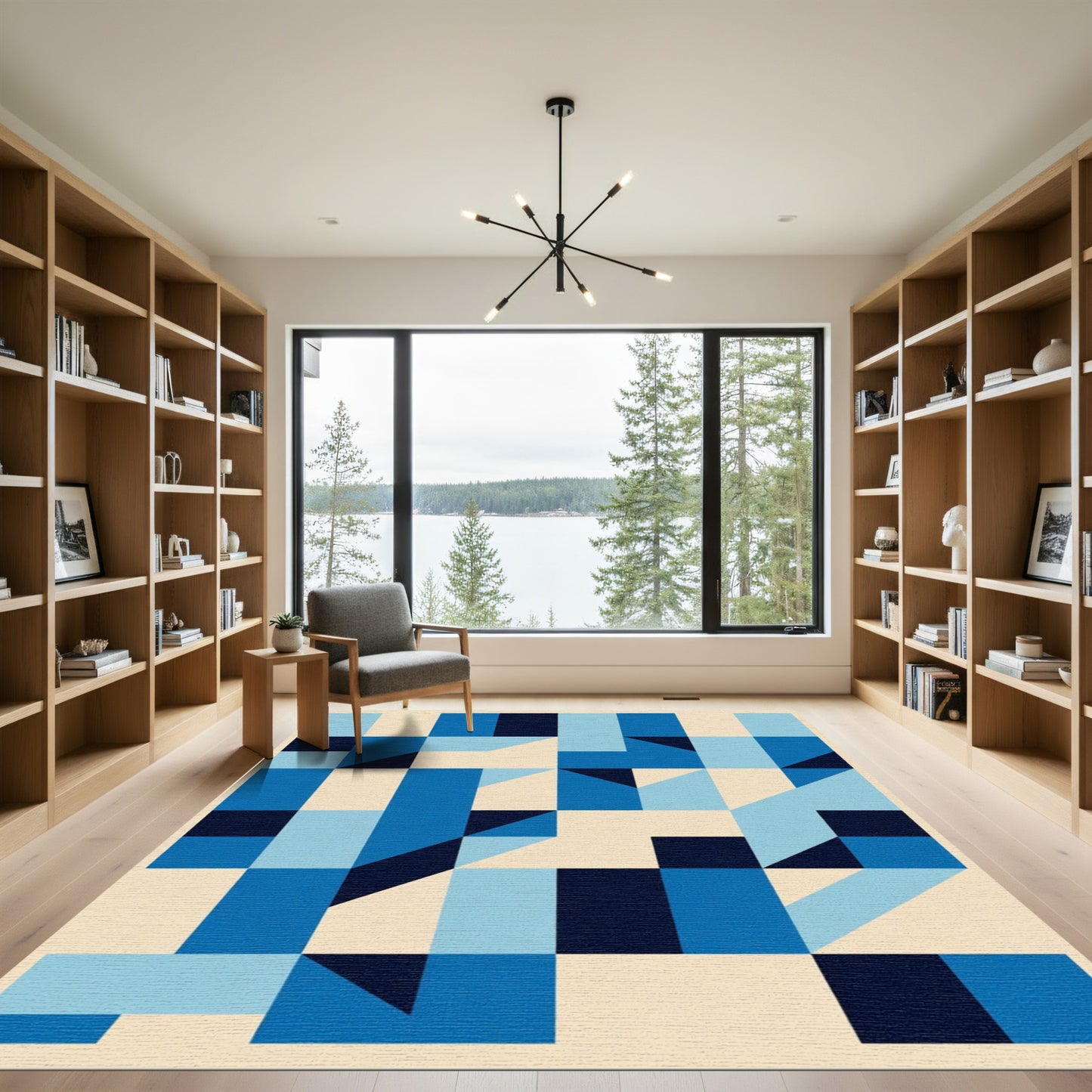 Abstract Blue Geometric Squares Rug