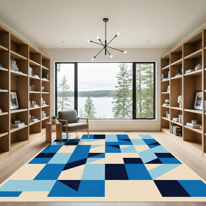 Abstract Blue Geometric Squares Rug